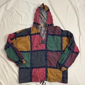 Unique Vintage Patchwork Color Block 100% Cotton Lightweight Hooded Pullover
